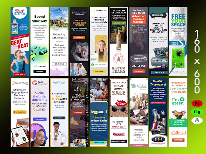 Google Ads, Static and Animated 160x600 dimension sample works