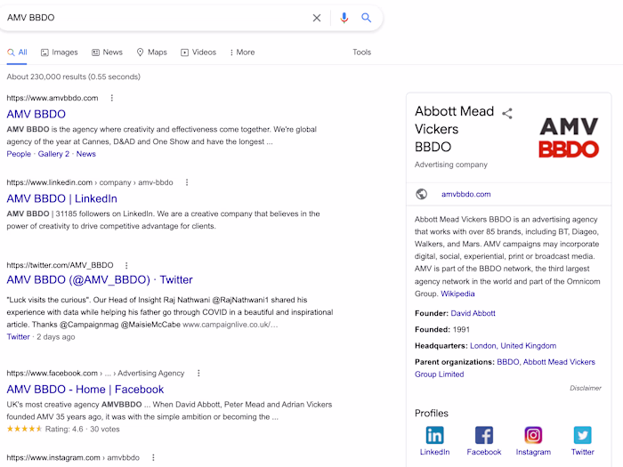 Google Knowledge Panel for Company