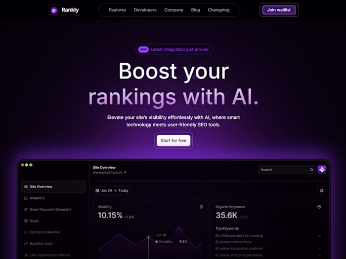 Rankly - AI Seo Tool - Landing Page - Personal Project