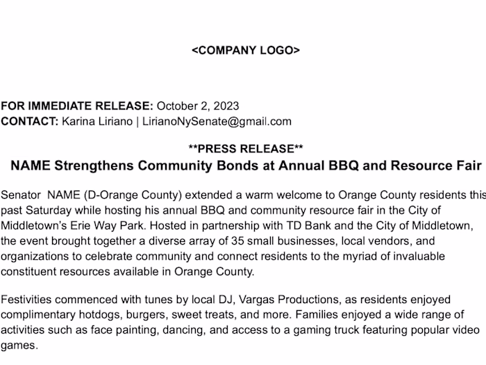 Press Release Highlighting Community Building