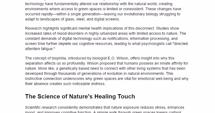 Rewilding the Mind: Combating Nature Deficit
