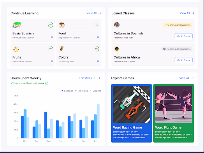 Edtech Web Application Design; Language Learning Management App