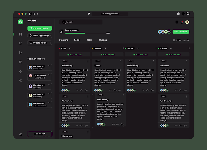 Student task management dashboard