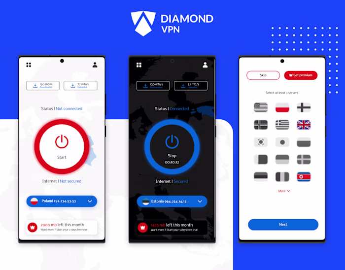 Diamond VPN app UI & UX design