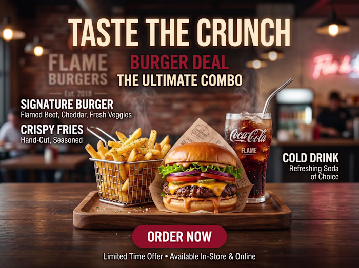 A professional burger deal advertisement