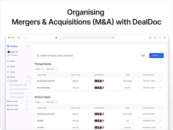 Organising Mergers and Acquisitions (M&A) with DealDoc