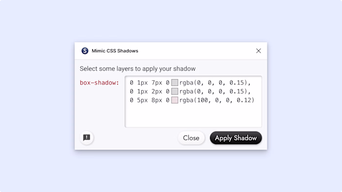 Simple interface for my simple Figma plugin Mimic CSS Shadow...