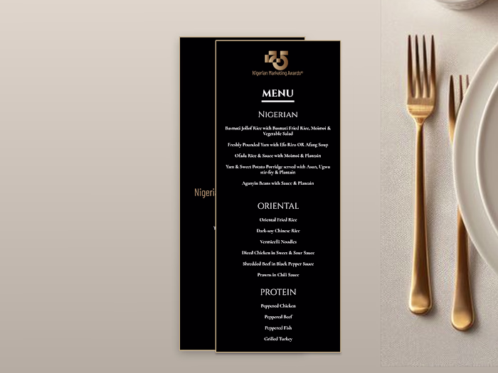 Menu card for Nigerian Marketing Awards