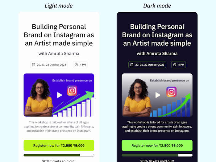 Landing page design for a workshop