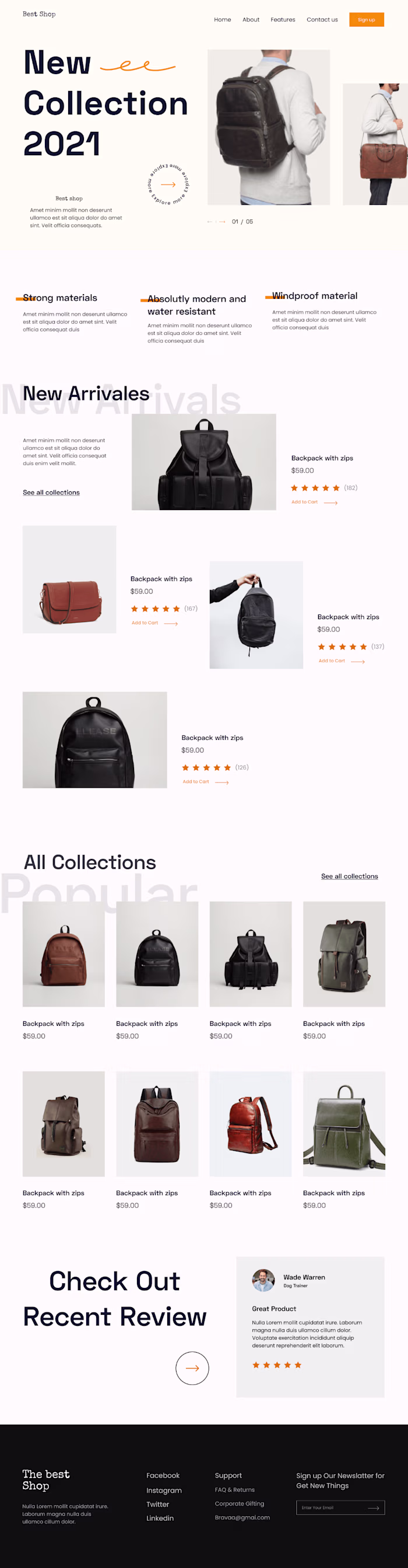Ui/Ux website design for Bag Company