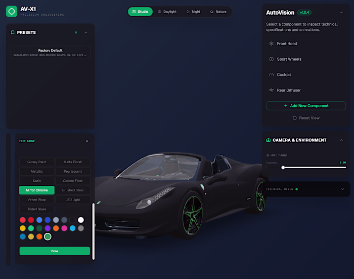 Custom 3D Car Configurator with Real-Time Material Switch