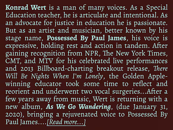 Artist Bio: Possessed By Paul James - As We Go Wandering (2020)