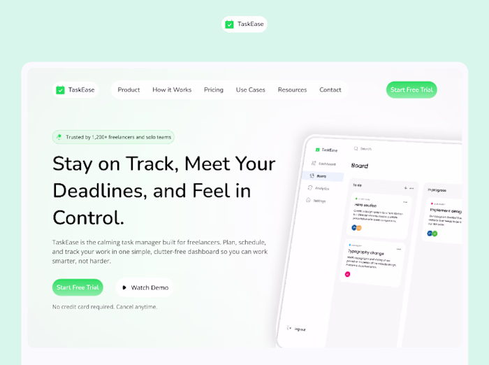 TaskEase Landing Page Design