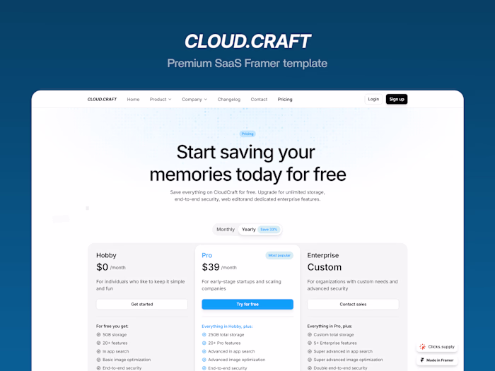 CloudCraft - SaaS Framer Template