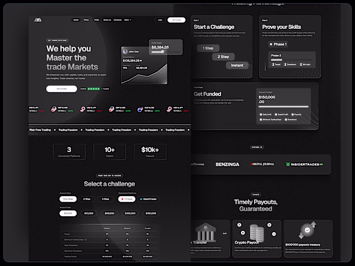 Futuristic landing page for a prop firm