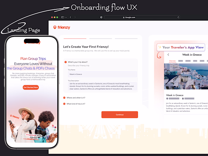 Frienzy Pro Onboarding UX and Landing Page Design