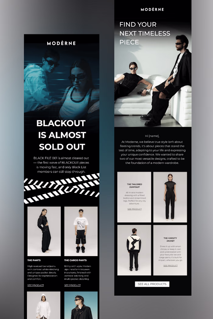 Created a dark-themed email campaign for a UK fashion brand ...