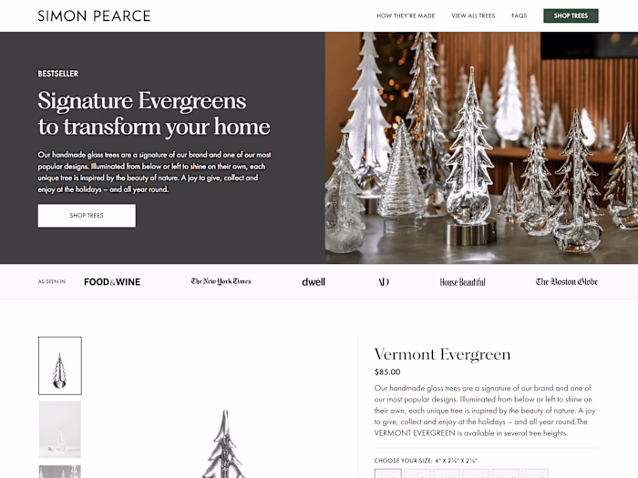 Simon Pearce Landing Page on Replo