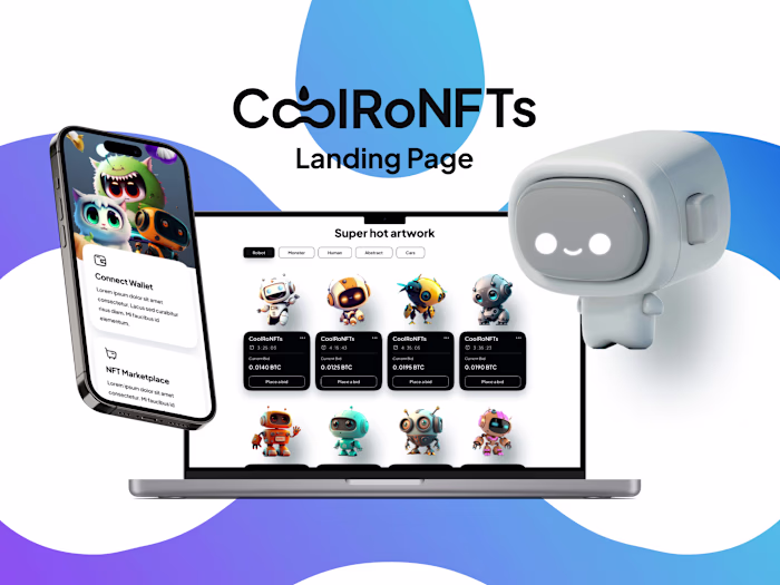 A Landing page of NFTs marketplace