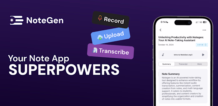 NoteGen for Note Taking and AI Transcription