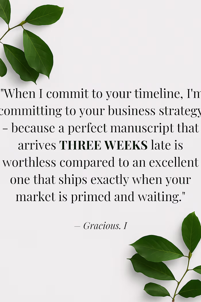 Deadline Delivery Is Your Only Real Currency. Oh, believe me...