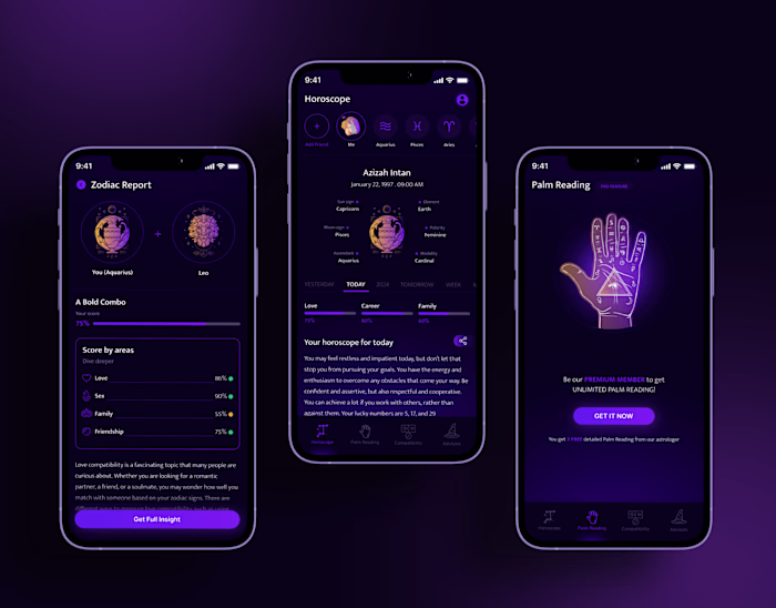 Astro Genius Horoscope and Palmistry App Design