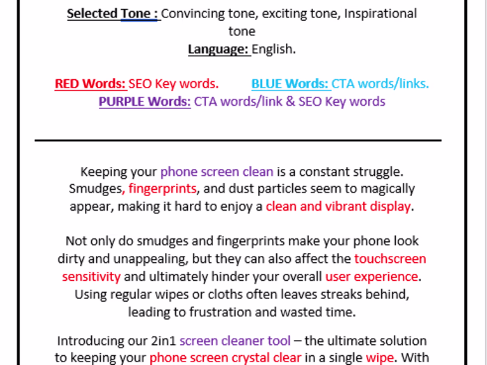 A clean email marketing copy for a phone screen clener.