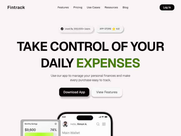 Fintrack Personal Finance App Landing Page Design
