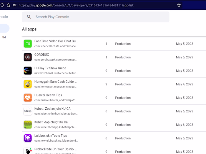 Published apps on play store