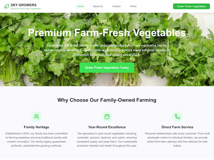 Sky Growers Farm Website Development