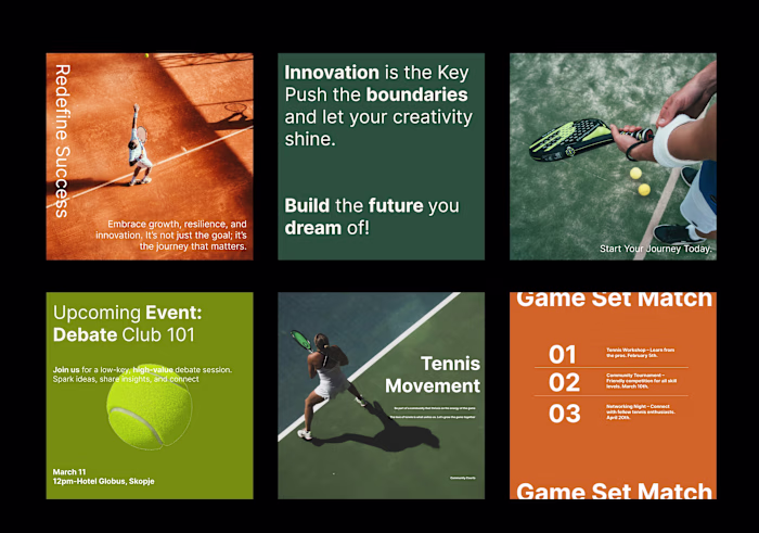 Tennis club Instagram posts