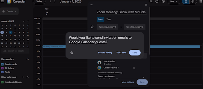 Scheduling Meetings on Google Calendar
