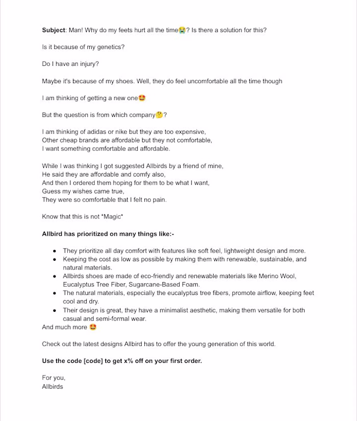 Cold email for Allbirds