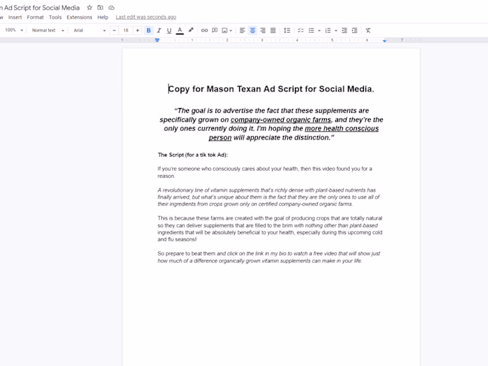 Mason Texan Ad Script for Social Media