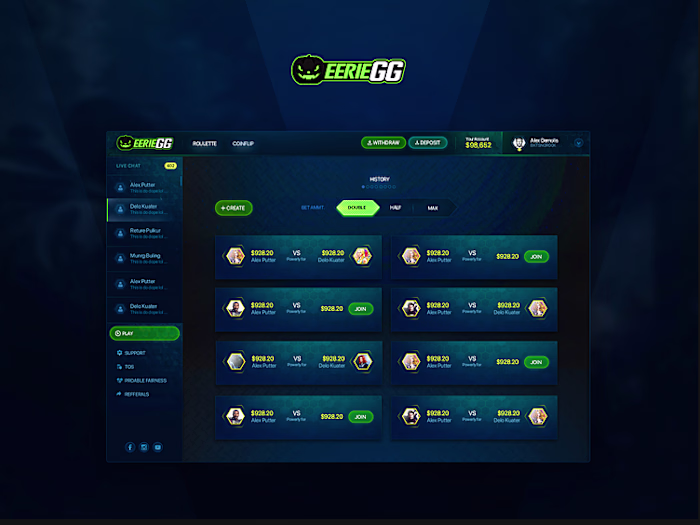 UI/UX Design for EerieGG Gaming Platform