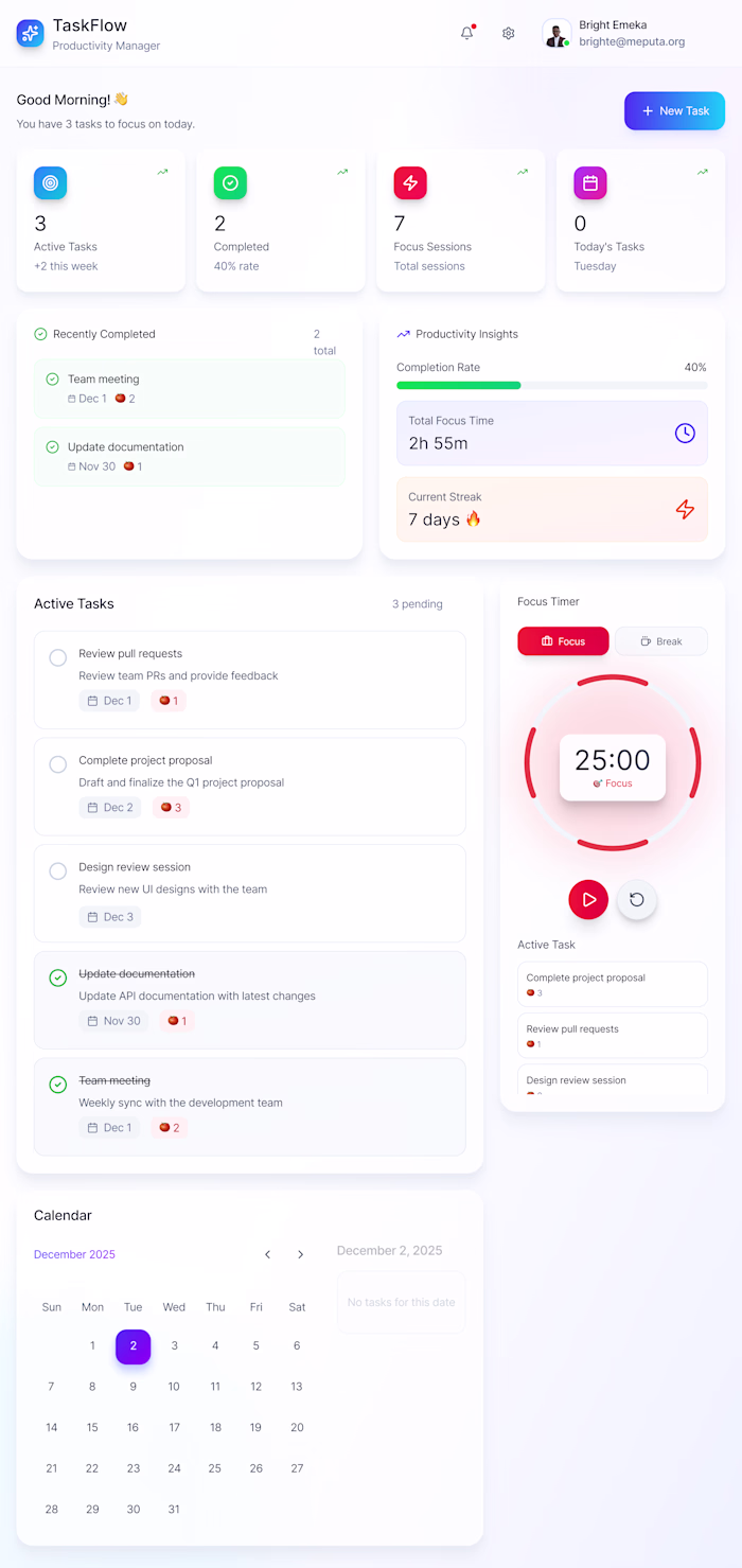 TaskFlow – Productivity Management Web App TaskFlow is a cle...