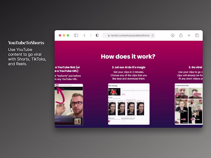 YouTubeToShorts: Go viral with Shorts, TikToks, and Reels.