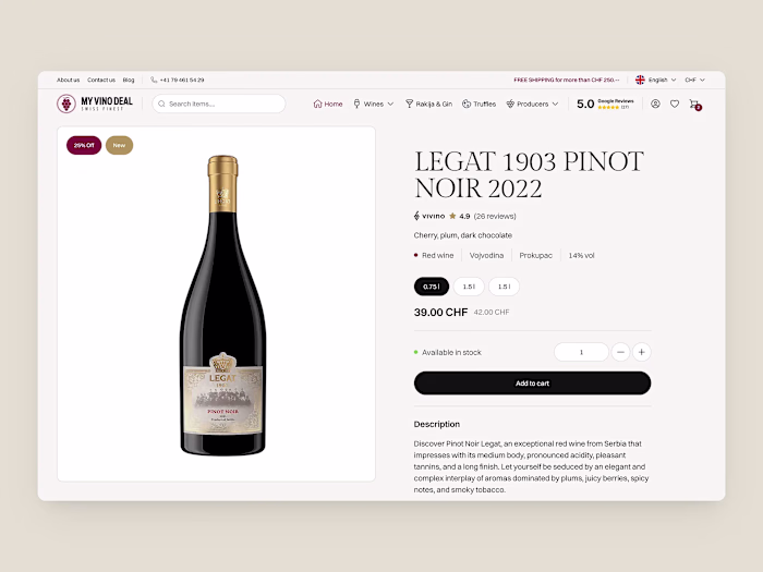 Ecommerce Website - Design for Swiss Wine Shop