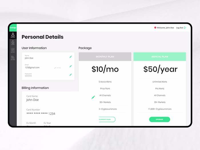 Coinspy –  Cryptocurrency Web App (Dashboard)