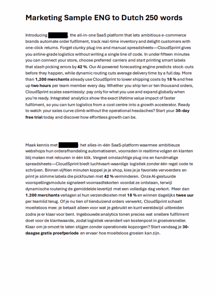 Marketing Sample ENG to Dutch 250 words