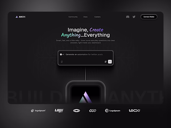 Working on a website design for Anon, an AI tool for automat...