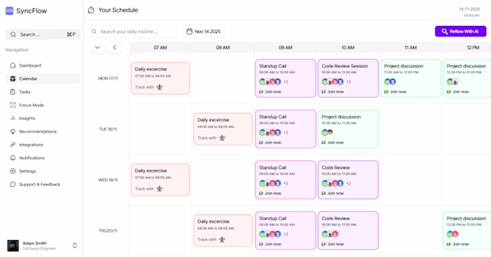 The dashboard for Syncflow and how does it look ?