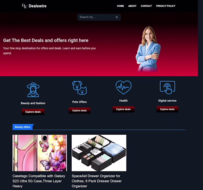 Homepage Design for Affiliate Deals & Offers Website