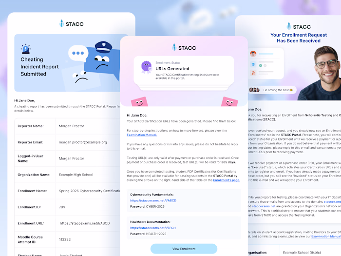 STACC Automated Enrollment & Certification Emails