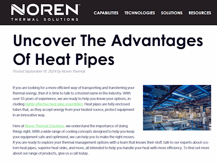 Uncover The Advantages Of Heat Pipes | Noren Thermal