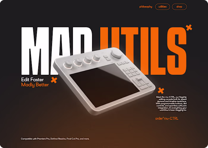 Hero Section for a video editing hardware company.