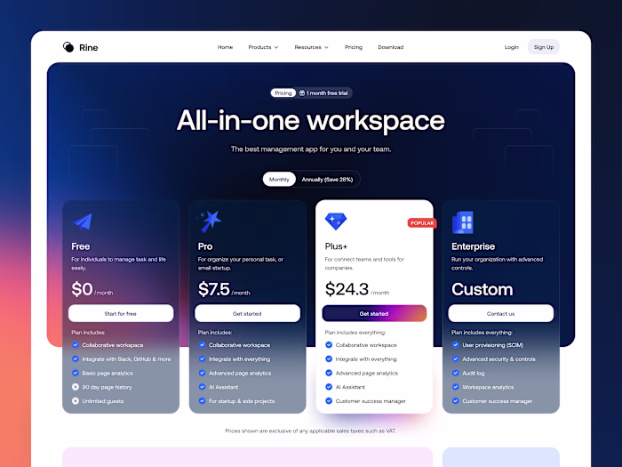 Rine Pricing Page