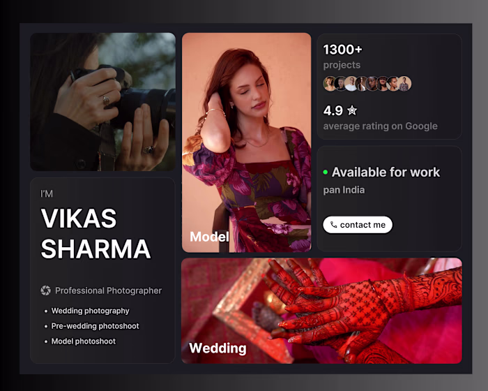 Photographer portfolio website Bento Grid UI