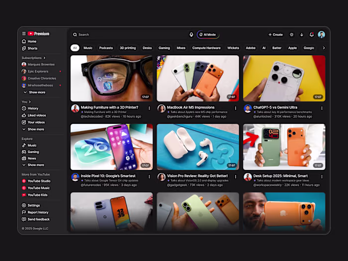YouTube was redesigned with a more focused content and a sle...