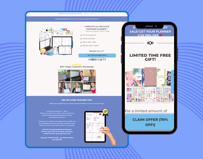 Planner Website Clone Using Pagefly on Shopify